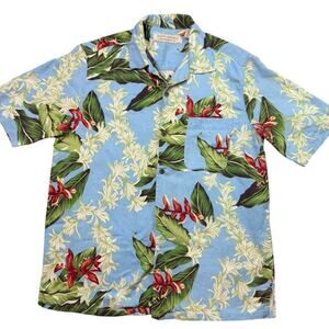 Island Republic men's Medium 100% silk Hawaiian shirt tropical floral print Vaca